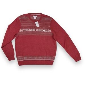 John Henry Sweater Men XL Red Long Sleeve Crew Fair Isle NWT